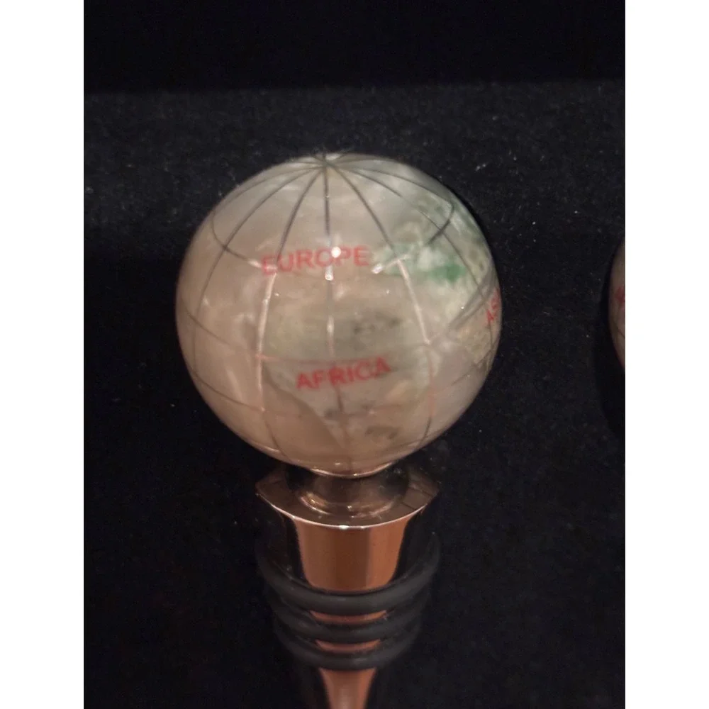 Vintage Gemstone Globe Wine Bottle Stoppers Set of 3 with Wood Gift Box